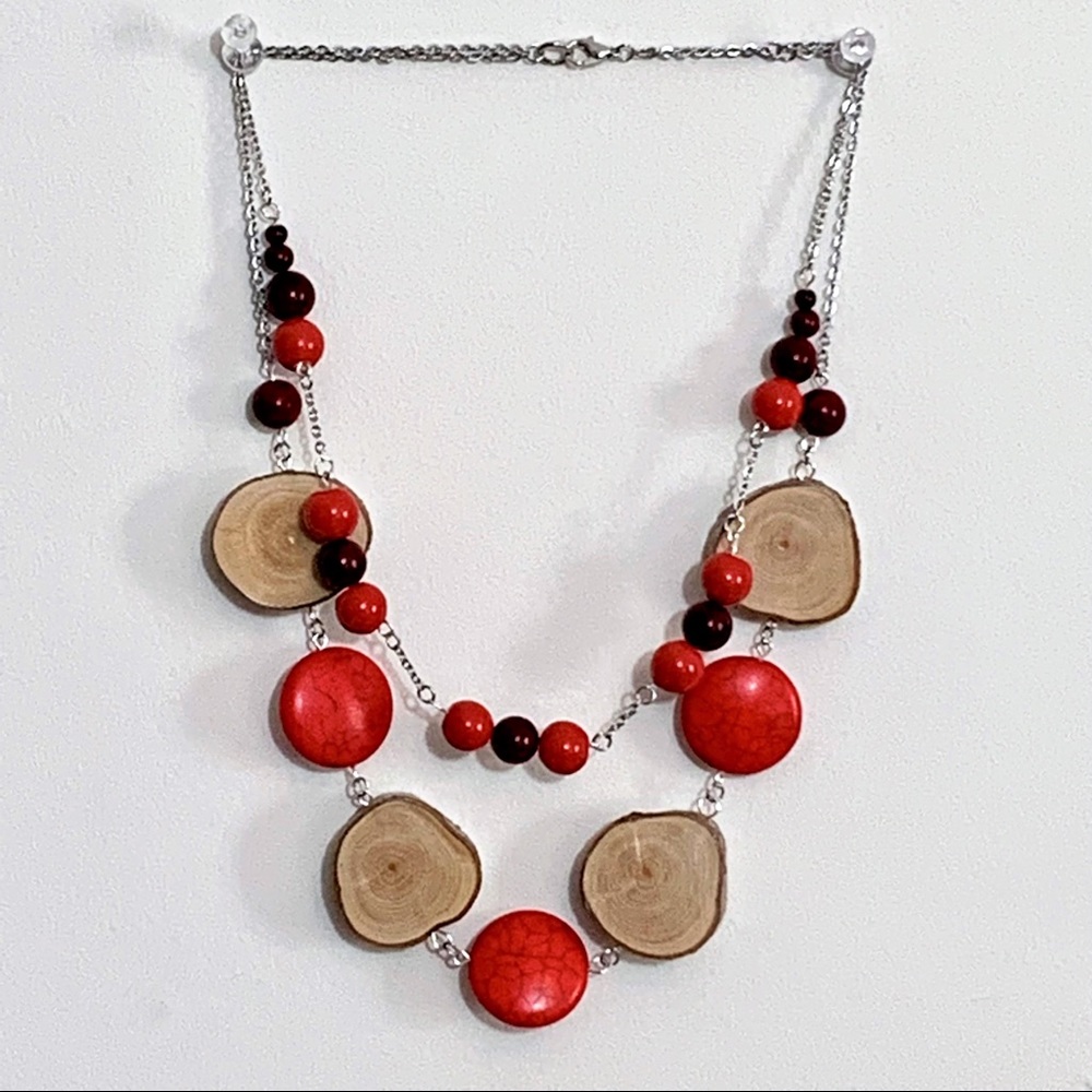 Christmas SALE Handmade Wood Slice and Bead Necklace Custom Jewelry Accessories